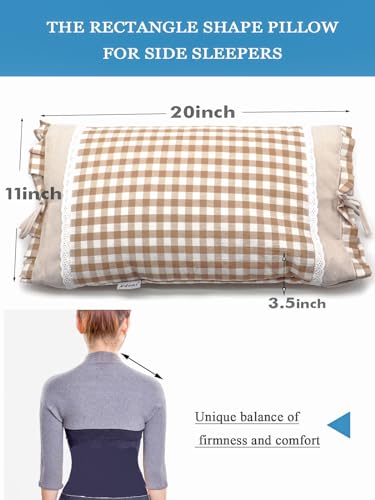 Upgrade Buckwheat Pillows for Sleeping, Neck Pillow Adjustable Buckwheat Hulls Filled with Pillow Cover Neck Support for Back and Side Sleepers (20x11 inch, Khaki) - color: Khaki
