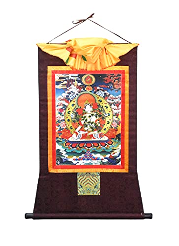 Mudra Crafts White Tara Extra Large Tibetan Thangka Buddha Wall Art - color: White Tara