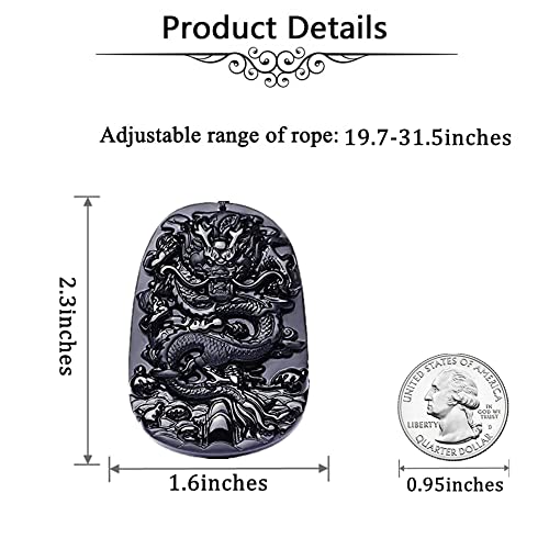 ASGIFT Black Obsidian Necklace Lucky Amulet Protection Pendant with Extended Bead Chain Healing Crystal Stone Talisman Necklaces Jewelry - color: Dragon