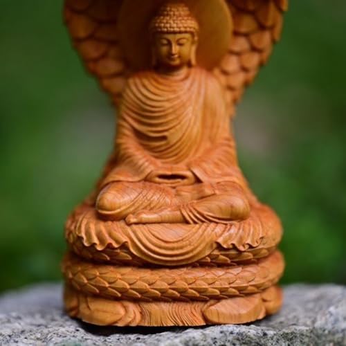 Buddha Statue with Head Snake Guardian, Wooden Shakyamuni Buddha Statue 4.7" High, Buddha Statues for Home Decor, Meditation Buddha Decor, Buda Statues