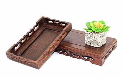 Wooden Rectangular Carved Display Stand Wood Handmade Base - size: 6.8X3.8X1.4 in