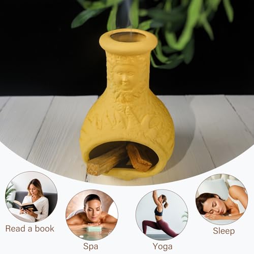 Yellow Mini Chiminea Palo Santo Holder, Handmade Ash Catcher Smudge Bowl - color: Sun Face Palo Santo Holder-yellow