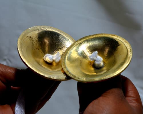 Brass Manjira Cymbals 2.5 Inch 250g Pair – Hand Finger Percussion Instrument for Kirtan, Bhajan, Pooja, Aarti, Temple Worship, Yoga & Meditation | Traditional Indian Manjeera Tingsha Style Cymbals