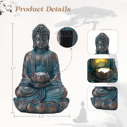 Bshine Buddha Statue Outdoor Solar Light with Lotus Lamp, Zen Garden Decor