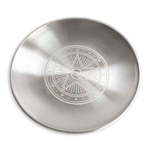 Offering Bowl Prayer Ritual Plate Great for Wicca, Altar use, Ritual use, Incense Burner, smudging Bowl, Decoration (Silver Pentagram) - color: Silver Pentagram