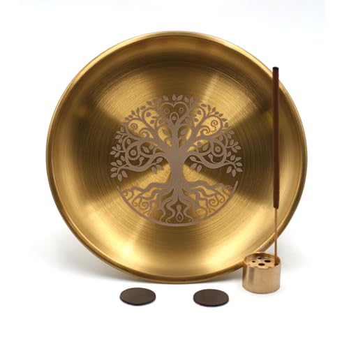 5.5inch Altar Ritual Plate Dish Stainless Steel Flat Bowl Round Metal Jewelry Tray Prayer Astrology Tarot Offering Plate Ring Trinket Holder for Smudging Decoration Trays Gold (Tree of Life Gold) - color: Tree of Life Gold