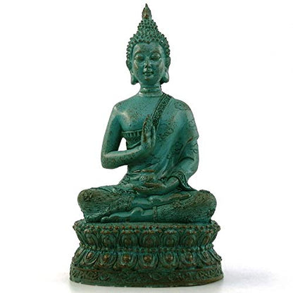 ornerx Meditation Thai Sitting Buddha Statue, Verdigris, 6.7" - color: Green