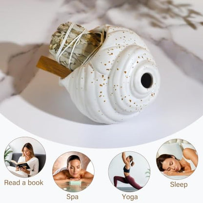 MOUGIGI Ceramic Conch Palo Santo Burner Holder - Mini Chiminea Incense - color: White