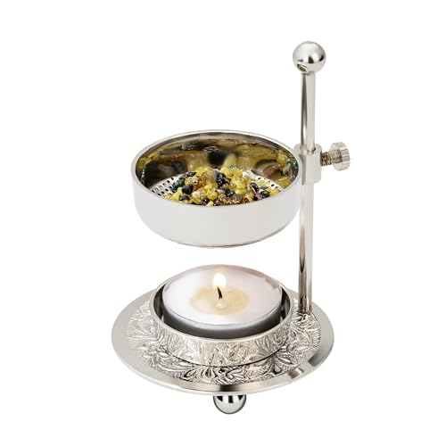 Premium Handmade Nickel-Plated Brass Incense Burner [Silver] with Adjustable Height (4.33 inch) – Includes Screen and Tealight for Perfect Smoking Experience - color: Silver