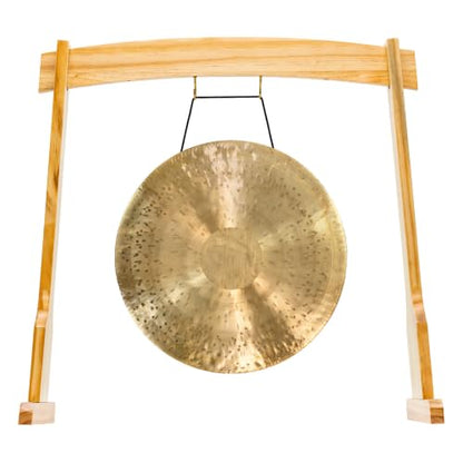 14" Gongs on East 14th Street Stand - Includes Gong, Stand, & Mallet/Versatile, Natural Wood/Extra Hooks for Four Zaphir or Koshi Chimes/Perfect for Office or Studio - size: 14" Mother Tesla Gong