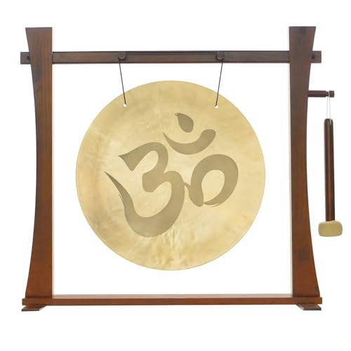 Om Gongs on Stands - Includes the Gong of Your Choice, Gong Stand, & Mallet/Great Gift/For Yoga & Meditation/Engraved Gong Made of Bronze