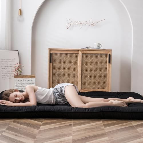 MAXYOYO Japanese Floor Mattress 4" Thick King Size Foldable Futon Mattress - color: Black, size: King