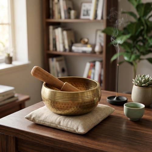 5" Tibetan Singing Bowl Set, Pure Copper Handcrafted Meditation Bowl - size: 13*13CM