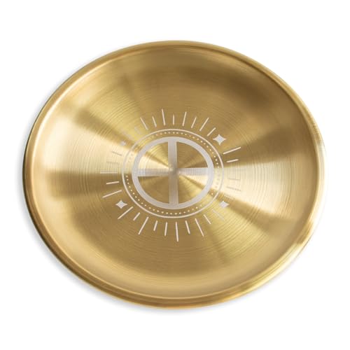 Offering Bowl Prayer Ritual Plate Great for Wicca, Altar use, Ritual use, Incense Burner, smudging Bowl, Decoration (Golden Solar Cross) - color: Golden Solar Cross