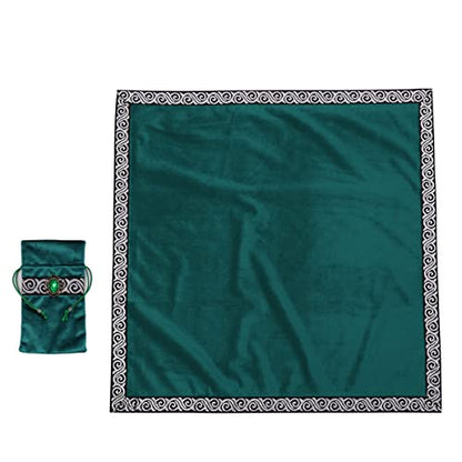 BLESSUME Wicca Square Altar Tarot Table Cloth for Reading with Card Pouch 24.4 * 24.4 inch (Green 1) - color: Green 1