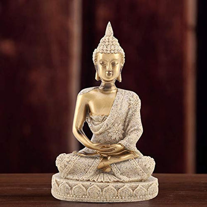 Ymiko Meditation Sitting Buddha Statue Carved Statue Crafts Home Decorations, Can Be Placed On Desk, Garden, Bedside, Relax and Pleasant (A Gold)
