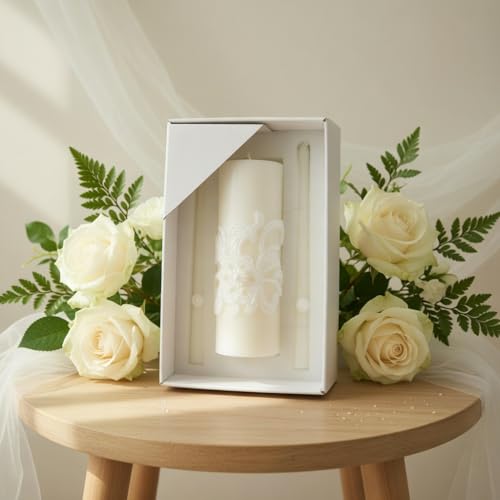 Hosley 11.5-Inch Wedding Unity Candle Set – Cream Pillar & 2 Taper Candles for Ceremony, Special Events, Emergency Kit, Reiki Spa Meditation - color: Cream