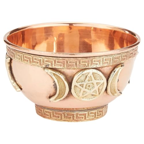 New Age Imports, Inc. bo, Triple Moon Pentacle Copper 3", for Altar, Ritual use, Incense Burner, smudging, Decoration, offering Bowl, 3" Diameter 2" Height - style: Triple Moon