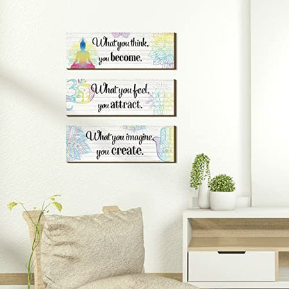Yerliker 3 Pcs Buddha Wall Art Meditation Decor Zen Quote Signs, White - color: What You Think