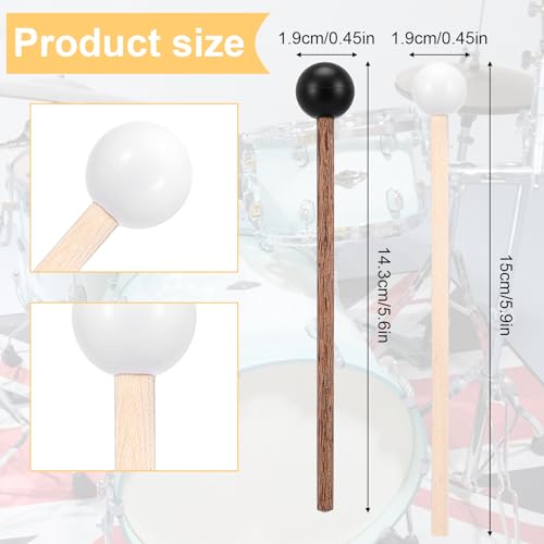 4 Pcs Steel Tongue Drum Mallets, 5.9 Inch Small Rubber Drum Mallets Sticks for Xylophone Glockenspiel Musical Instruments Mallet Birch Wood Handle Silicone Head Percussion Sticks - color: Black and White