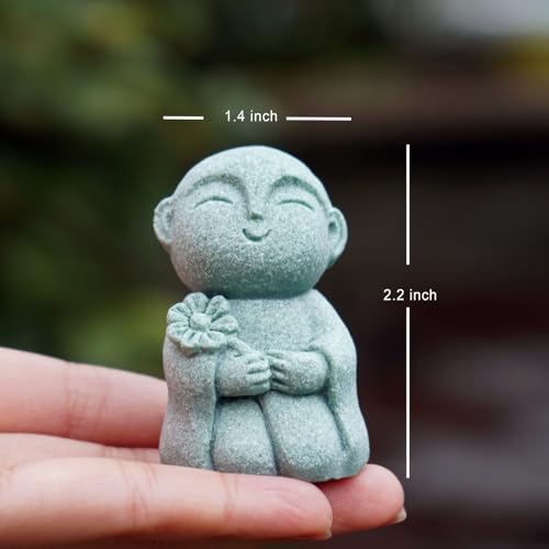 OwMell Japanese Jizo Monk Buddha Statue Figurine Aquarium Garden Decor - color: Flower Stone