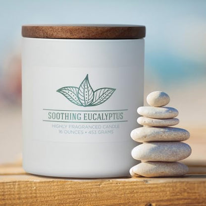 Carolina Soothing Eucalyptus Scented Candle, 16 oz Wellness Relaxing Aromatherapy Candle, 2 Wick White Jar Soy Blend Wax, Candles for Home, 60H Burn - Made in The USA - color: Soothing Eucalyptus