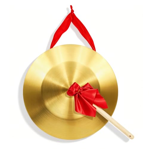 12.6 Inch Gong Instrument with Wooden Beater & Red Hanging Ribbon