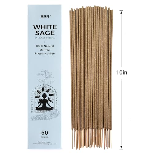 White Sage Incense Sticks (50 Sticks), 100% Natural sustainably harvested White Sage, Suitable for Yoga, Meditation, Relaxation, and Spiritual Purification - color: Sage
