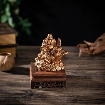 Feng Shui Laughing Buddha Money Frog，Lucky Money Toad Decorations,Ideal for Attracting Wealth(Brown Buddha)
