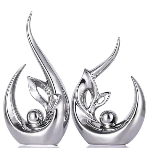 XMGZQ Silver Ceramic Statues for Home Décor Accents,Abstract Art Mid Century Modern Decor,Elegantes Centerpiece Table Decorations,Chrome Sculpture for Entryway,Shelf,Tv Stand,Mantel,Coffee Table - color: Silver