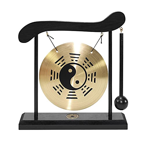 HUIOP Mini Gong, Mini Desktop Gong Table Wind Chime Percussion Instruments with Mallet for Home Decor Housewarming Gift - Taiji Chinese Gossip Chart