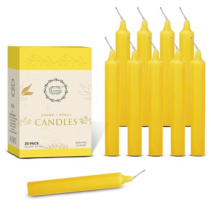 Raajsee Unscented Mini Taper Candles Pack of 20, Yellow | 5 Inches (H) Dinner Candle Sticks| Smokeless, and Dripless| Paraffin Wax with Cotton Wicks | Long Burning Time - color: Yellow, size: 5 Inch - Pack of 20