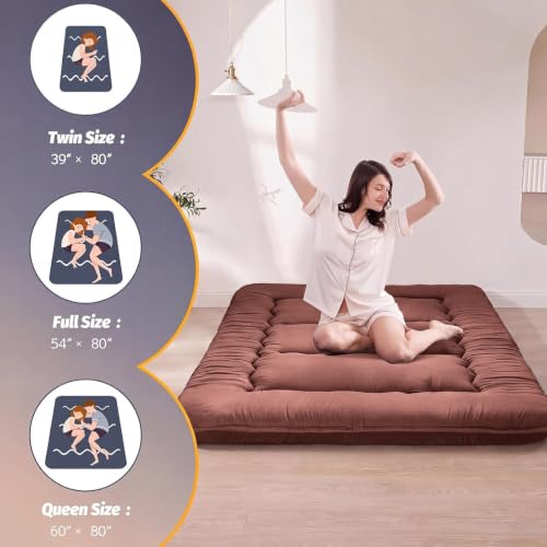 MAXYOYO 6" Extra Thick Japanese Floor Mattress Queen Folding Futon Mattress - color: Coffee, size: Queen