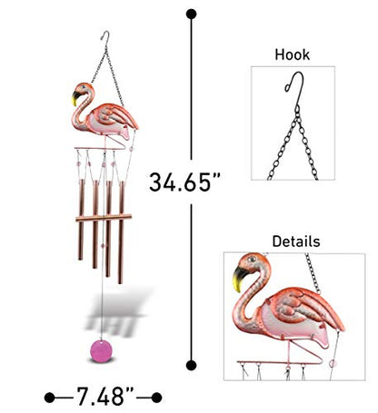 CoTa Global Rose Gold Flamingo Hanging Sea Glass Wind Chime 34.65 Inch, Nautical Glass Windchime Outdoor Decor for a Harmonic Porch, Patio & Garden, Unique Beach Art Indoor Wind Chime Window Mobile
