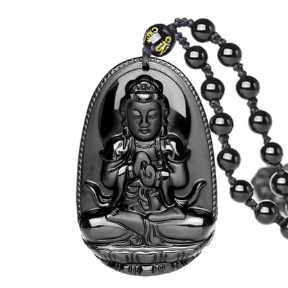 ASGIFT Black Obsidian Necklace Lucky Amulet Protection Pendant with Extended Bead Chain Healing Crystal Stone Talisman Necklaces Jewelry - color: Buddha Tathagata
