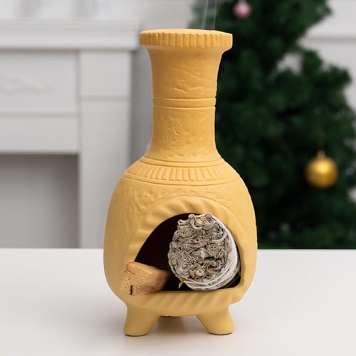 Ceramic Mini Chiminea Palo Santo Burner, Decorative Cone Incense Holder - color: Mexican Palo Santo Holde-yellow