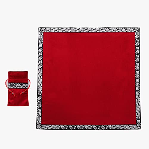 BLESSUME Wicca Square Altar Tarot Table Cloth for Reading with Card Pouch 24.4 * 24.4 inch (Red 1) - color: Red 1