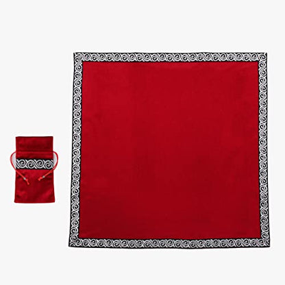 BLESSUME Wicca Square Altar Tarot Table Cloth for Reading with Card Pouch 24.4 * 24.4 inch (Red 1) - color: Red 1
