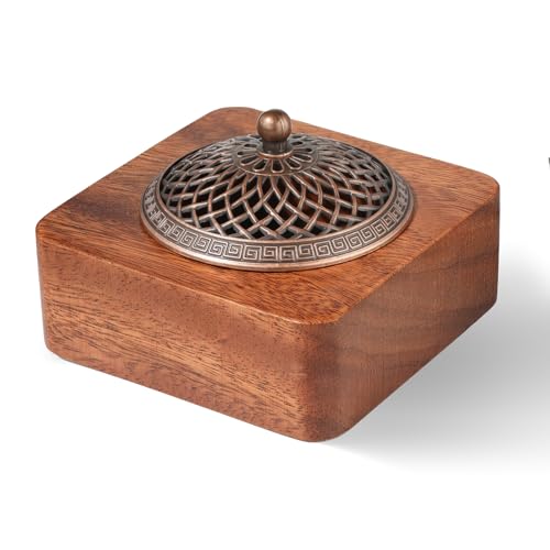 Acacia Wood Incense Burner for Cones & Coils, with Sticks Holder - style: A - Square