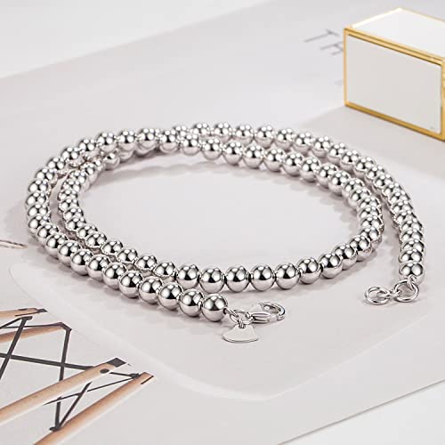Dankadi Men Solid 925 Sterling Silver Bead Necklace Women 4MM 6MM Round Prayer Beads Link Chain 18 "20" 22 "24" 26 "28" 30" 32" 34" Italy Jewelry Gift - color: 6MM, size: 30 inches