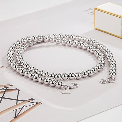 Dankadi Men Solid 925 Sterling Silver Bead Necklace Women 4MM 6MM Round Prayer Beads Link Chain 18 "20" 22 "24" 26 "28" 30" 32" 34" Italy Jewelry Gift - color: 6MM, size: 30 inches