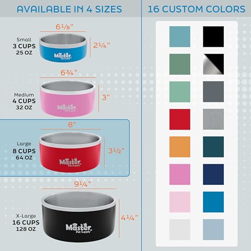 Master Pet Supply Stainless Steel Dog Bowls 64 oz Heavy Duty Hyper Pink - color: Hyper Pink, size: 8 Cups (64 oz)