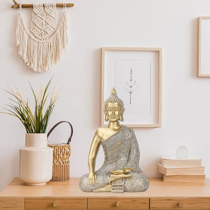Golden Buddha Figurine - Meditating Seated Buddha Statue - resin Figurine - color: Varada Mudra