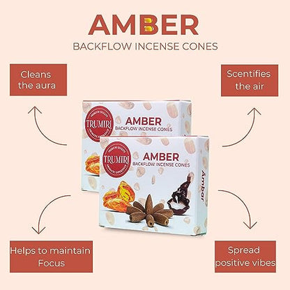 Amber Backflow Incense Cones - 60 Cones, Six Packs of 10, Waterfall Effect - color: Amber, size: Pack of 6 (60 Cones)