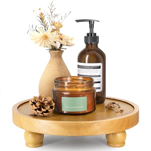 EOSAHR Wood Display Riser: Rustic Pedestal Stand for Bathroom Decor, Yellow - color: Light Brown