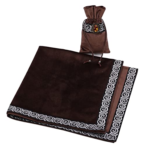 BLESSUMEWicca Square Altar Tarot Table Cloth for Reading with Card Pouch 24.4 * 24.4 inch (Coffee 1) - color: Coffee 1