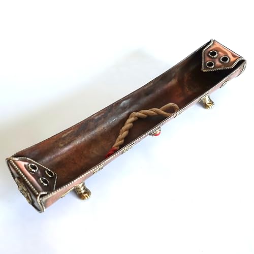 Traditional Handmade Incense Holder for Sticks and Cones | 100% Pure Copper & Brass Incense Burner | Buddhha & Buddhist Text | Stand Holds 6 Sticks & 6 Cones | Effective Ash Catcher