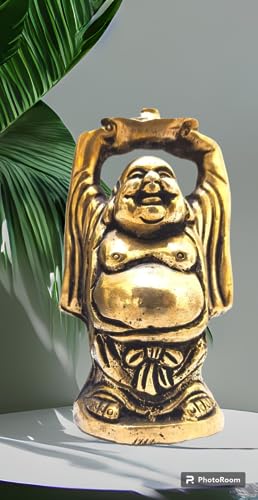 athizay Brass Laughing Buddha Idols for Home Decoration and Gifting Antique Gold Finish Lord Buddha Statues for Home and Office. (Brass Laughing Buddha Antique Gold)