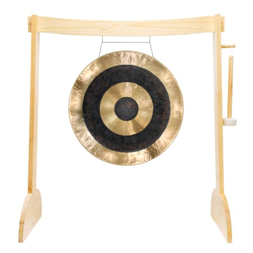 24" to 26" Gongs on the Small Lunaphonic Wood Gong Stand - Includes Gong, Stand, & Mallet/Moon-Shaped Stand/Great for Meditation - size: 24" Subatomic Gong