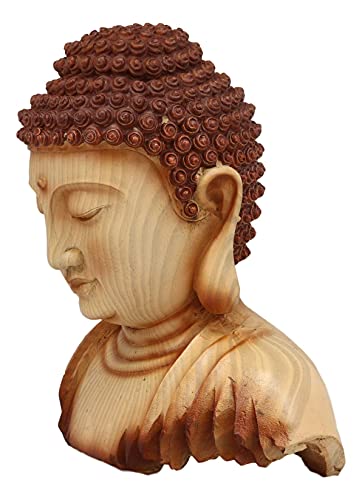 Ebros Medium Feng Shui Shakyamuni Buddha Gautama Bust with Ushnisha and Rosy Cheeks Statue Amitabha Celestial Buddhas Figurine Altar Decoration Buddhism Religious Sculpture in Faux Wood Resin Finish - color: 8.75"tall Buddha Bust